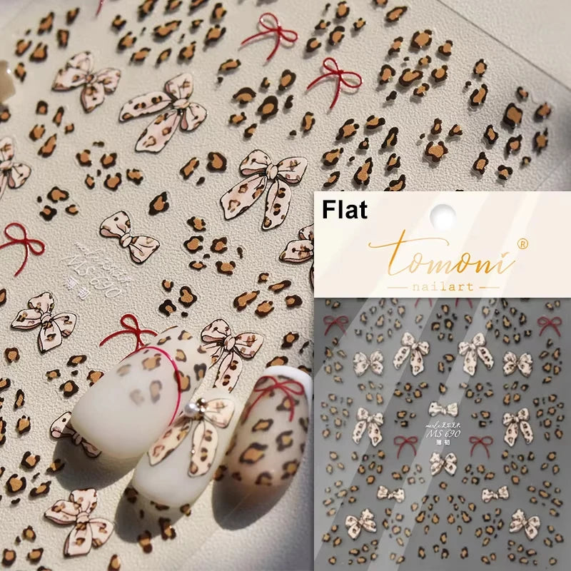 5D Pink White Black Bowknot Ribbon Pearl Sweet Bow Nail Sticker Adhesive Nail Art Decoration Parts Stickers Manicure Decals