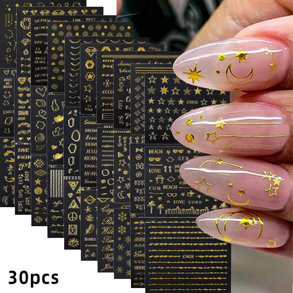 30 Sheets Christmas Nail Art Stickers Self Adhesive 3D White Snowflake Nail Decals Xmas Nail Supplies Christmas Manicure Sliders