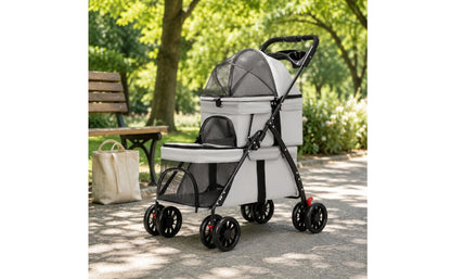 Double-Deck Pet Stroller Lightweight Small Dog Feline Stroller Pet Transport Breathable Mesh Washable for Outdoor, Travel