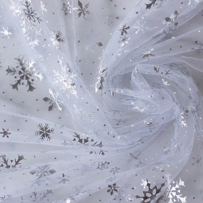 Silver Snowflake Tulle Mesh Fabric Girl Doll Dress Christmas party wedding Decration DIY Sewing Cloth accessories
