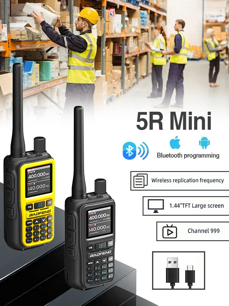 Baofeng UV 5R Mini Walkie Talkie One-click Frequency Matching Bluetooth Programming Frequency Dual PTT Band AM/FM Camping