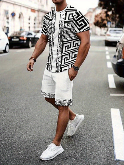 New Plus Size Men's T-shirt And Shorts Set Summer Casual Daily Men's Short Sleeve Top Urban Street Men's Fashion T Shirt Shorts
