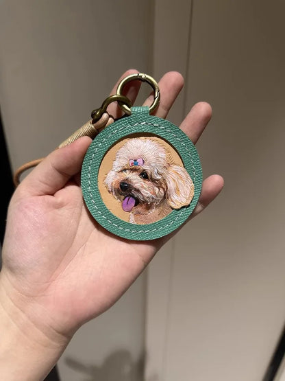 Pet Souvenirs Pet Nameplate Souvenirs Leather Carving Pet Pictures Customized Car Dog Cat Portrait 3D Image