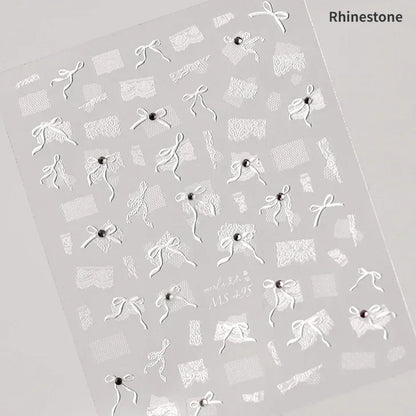 Black White Bow Tie Mini Bowknot Line Rhinestones Gold Silver Laser 5D Self Adhesive Nail Art Decoration Sticker Manicure Decals