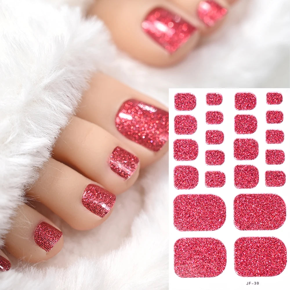 22Tips Solid Color Self-adhesive Gel Stickers for Toe Nails Waterproof Long-lasting Toenail Stickers Toe Full Cover Toenail Wrap