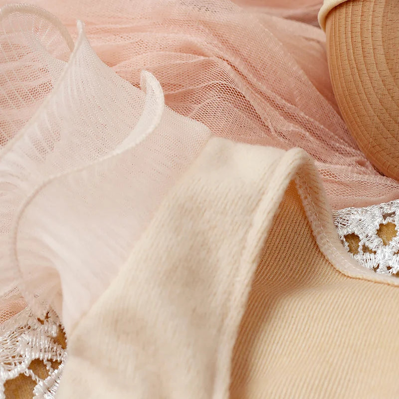 Ylsteed 2 Pieces Set Beige Newborn Photography Costume Lace Romper Bow Headband Set Baby Girl Photo Shooting Outfits