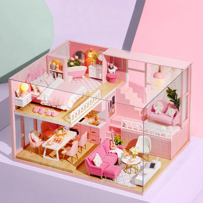 Doll House Kit 3D Wooden Mini DollHouse Assembly Building with Furniture Kit Toy For Birthday Gift 3D Puzzle Handmade Home Decor