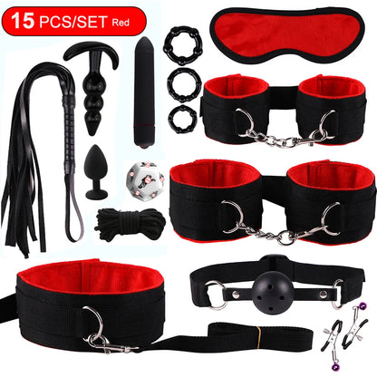 Hot Exotic Bed Bondage Set BDSM Kits Exotic Sex Toys For Women  Adults Games Leather Handcuffs Whip Gag Nipple Clamps Sex Shop