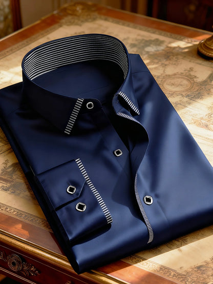 New Men Patchwork Shirt Fashion Dress Tuxedo Long Sleeve Smart Casual Four Season Man Micro Elastic Shirts