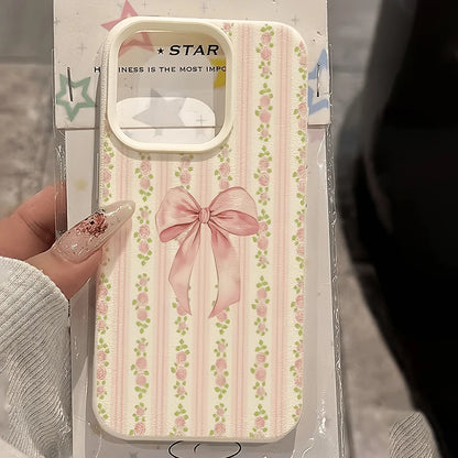 White Floral Blue & Pink Striped Minimalist Pattern Phone Case For Xiaomi Redmi Note 14 Pro Plus5G 13 12 11 10 15C 14C 13C Cover