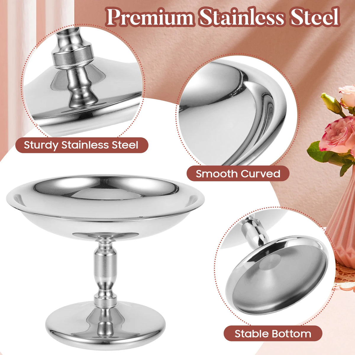 304 Stainless Steel Dessert Cup Ice Cream Cups Salad Goblet Retro High Base Bowl for Fruit Yogurt Snack Dish Bar Dinnerware