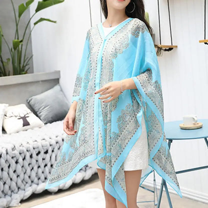 Women Shawl Cashew Print Beads Ladies Loose-fitting Sexy Cover Up for Vacation Woman Scarf Ladies Shawl