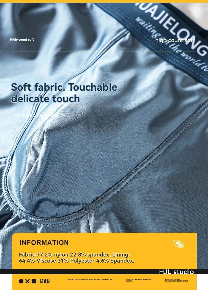 1/3Pcs Breathable Thin Satin Silk Boxer Briefs Seamless Mid Waist Ice Silk Boxers Underpants Smooth Underwear for Men Daily