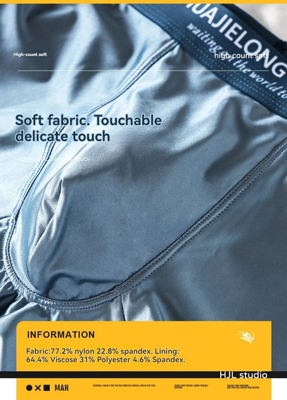 1/3Pcs Breathable Thin Satin Silk Boxer Briefs Seamless Mid Waist Ice Silk Boxers Underpants Smooth Underwear for Men Daily