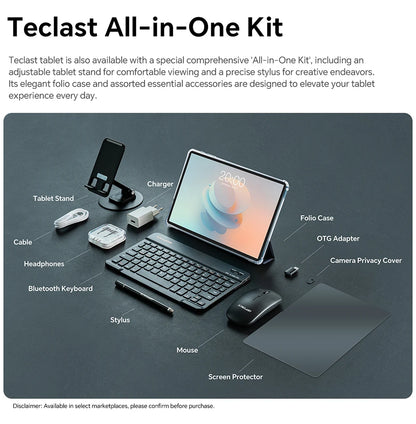 Teclast Tablet P50 Set Android 15 11" T606 8-Core Max 12GB RAM 128GB ROM P50 Case/Keyboard/Mouse/Stylus/Headphone/Stand
