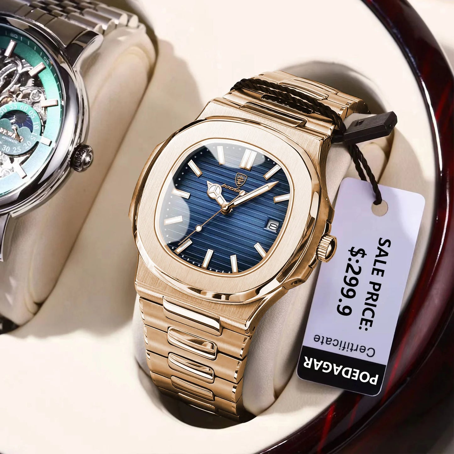 POEDAGAR Fashion Business Man Watch Waterproof Luminous Date Stainless Steel Men Quartz Watch Luxury Square Men's Watches Reloj