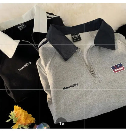 American Style Autumn Winter Oversize Sweatshirts Men Lapel Letter Zipper Printing Label Fashion Trend Long Sleeve Loose Hoodies