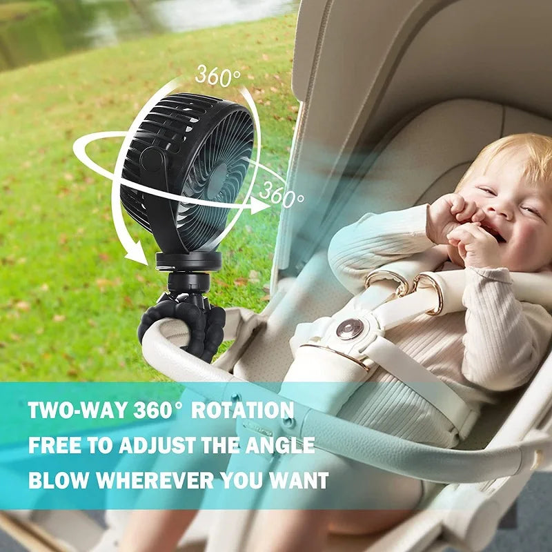 Mini Clip On Fan for Car Seat Crib Baby Stroller Fan Handheld Rechargeable USB Fan Small Cooling Fans Baby Stroller Accessories