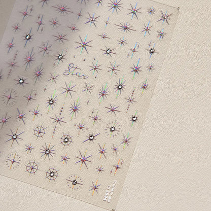 Gold Silver Starlight Laser Pink Colorful Glitter Star Bronzing Rhinestones Relief Nail Art Decorations Stickers Manicure Decals