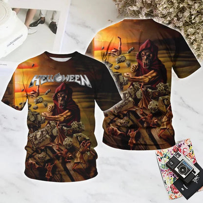 Classic Rock Helloween T-shirts Male 3D Print Men Women Hip Hop Trend Short Sleeve TShirt Street Loose Parent-child Short Sleev