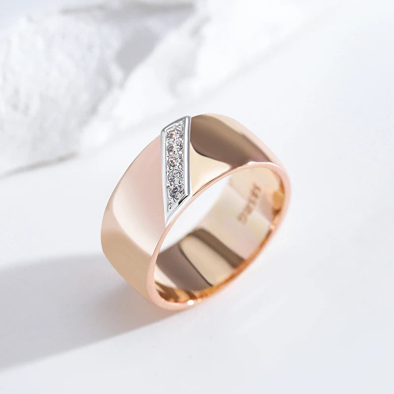Kinel Luxury Natural Zircon 9mm Width Rings For Women 585 Rose Gold Silver Color Mix Setting Design Daily Bride Wedding Jewelry