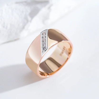 Kinel Luxury Natural Zircon 9mm Width Rings For Women 585 Rose Gold Silver Color Mix Setting Design Daily Bride Wedding Jewelry