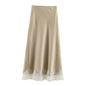 Willshela Women Fashion Solid Lace Side Hem Pleated A-Line Midi Skirt Vintage High Elastic Waist Female Chic Lady Skirts