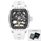 MEGIR Tonneau Skeleton Mechanical Watch Men Sport Wristwatch Silicone Strap Luxury Hollow Dial Male Automatic Mechanical Watches