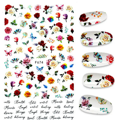 Black and White Love Flowers Line Art 3D Stickers Nail Decals Nail Art Accessories Butterfly Rose Nail Stickers Nail Sliders