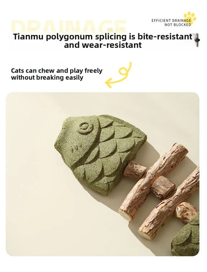 Cat Toy Fish Bone Shape Silvervine Stick Natural Wooden Chew Toy for Kitten Teething Interactive Play