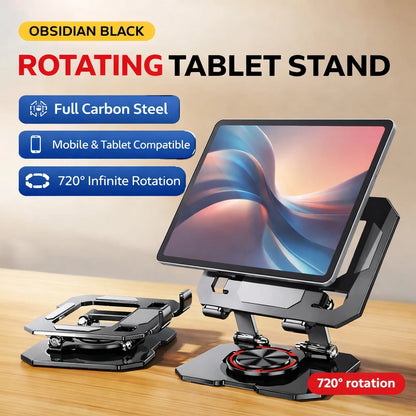 360° Rotating Metal Tablet Stand Foldable Adjustable Desktop Holder Carbon Steel Base Heat Dissipation For Tablet Phone