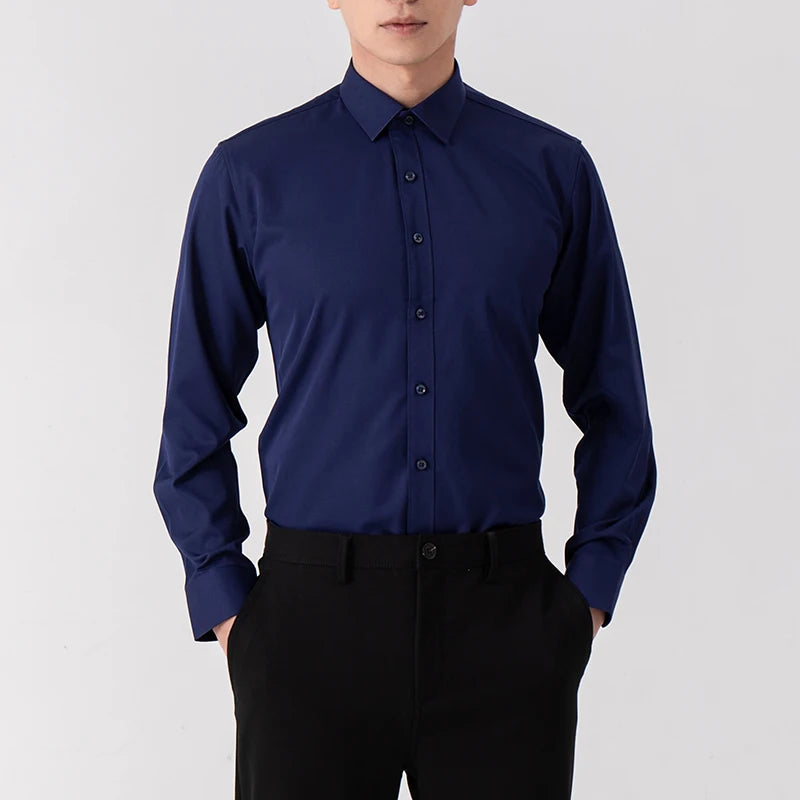 New Men's Solid Color Business Shirt Formal Fashion Thin Classic Basic Casual Slim White Long Sleeve Social Shirt Men Clothes
