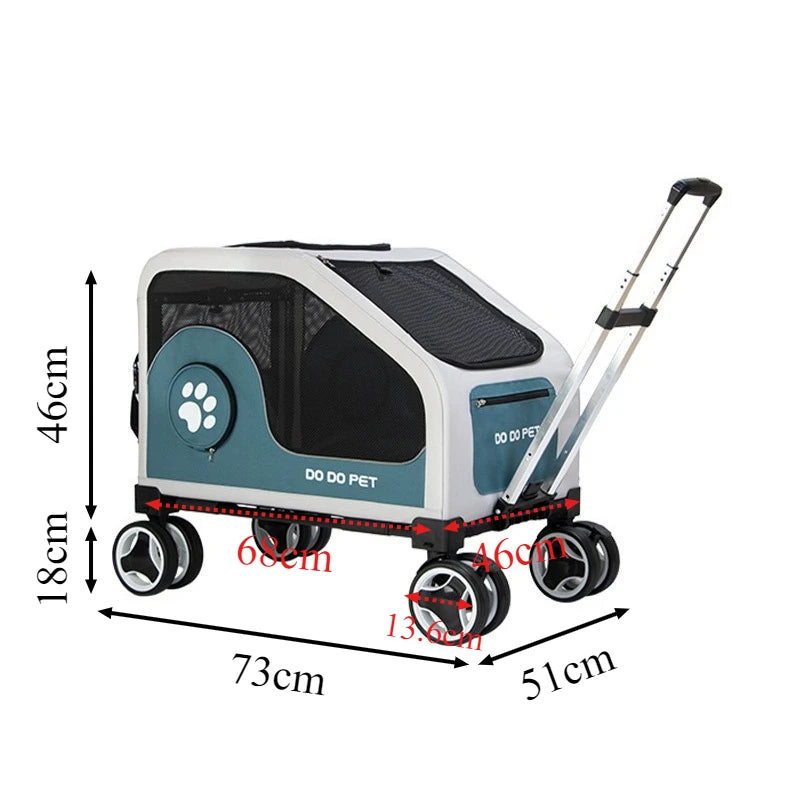 Pet Travel Luggage Cart with Folding Handlebar - Durable Oxford Fabric, Large Capacity, Breathable Mesh, Quiet Wheels