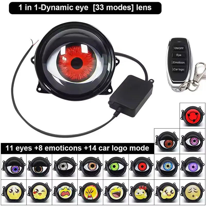 LED Car Dynamic Devil Eye Large Light 3-inch 33 Mode Car Light Remote Modification Eagle Eye 3D Lens Dynamic Pupils Headlight