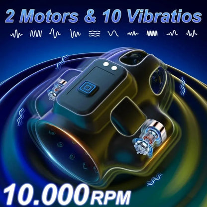 4-in-1 Male Vibrator adult sex toys Glans trainer Penis exerciser with 2 Motors, 10000 RPM, 10 Modes and Magnetic Charging