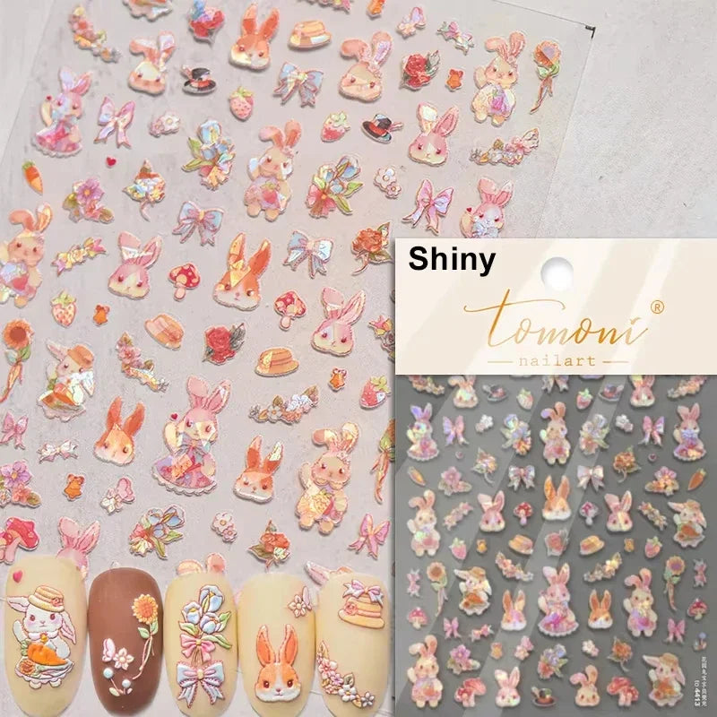Lovely Animal Graffiti Cat Claw Rabbit Bunny Bear Dog Flower Fruit Dim Sum Candy Sunflower Adhesive 5D Nail Art Stickers Decal