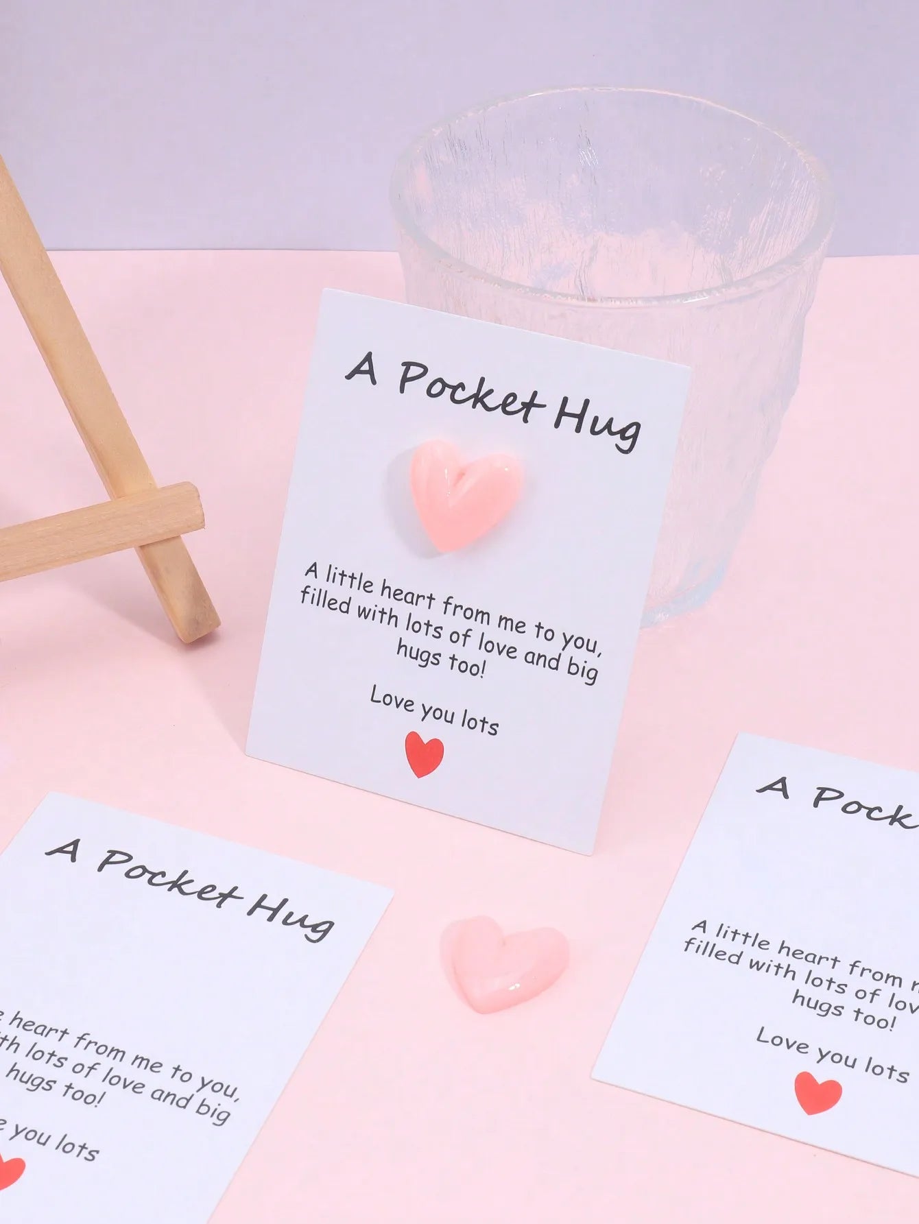 4 Pack Small Cute Pocket Hug Cards, Heart Shape Encouragement Greeting Cards, Mini Love Cards for Birthday Valentine