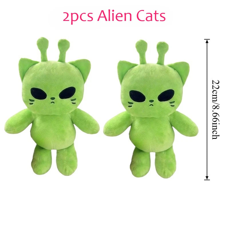 Cute Alien Cat Plush Toy Green Kitten Soft Plushie Dolls Kawaii Anime Stuffed Animal Pillow Home Decor Couple Gifts for Friends