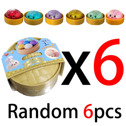 Colorful Dumpling Squishes Stress Balls Fidget Sensory Toys Simulation Food Squishies Bun with Steamer Squeeze Dough Ball Gifts