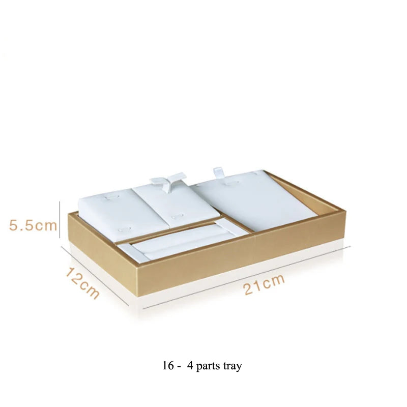 Luxury Gold White PU Leather Necklace Ring Earring Holder Jewelry Tray Series Jewelry Disply Jewellery Organizer Box