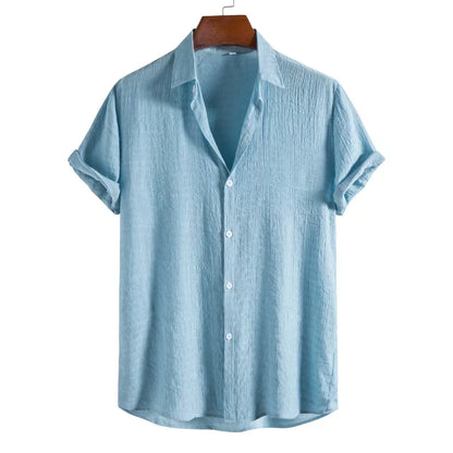100% Cotton Linen Shirt Men Summer Short Sleeve Male T-shirts Breathable Tops Tee White Clothing Casual Fashion Shirts For Men