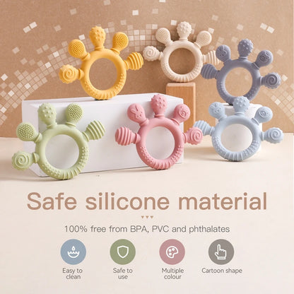 BPA-Free Baby Silicone Teether Sensory Toy Food-Grade Chewable Toy Teething Ring Easy-Grip Infant Teething Toy Newborn Gift
