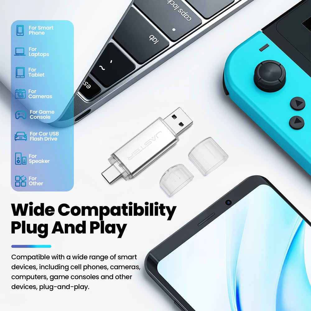 TYPE-C 2-in-1 USB 2.0 Flash Drive 64GB 512MB Real Capacity Memory Stick High Speed for Mobile Phones and Computers Business Gift
