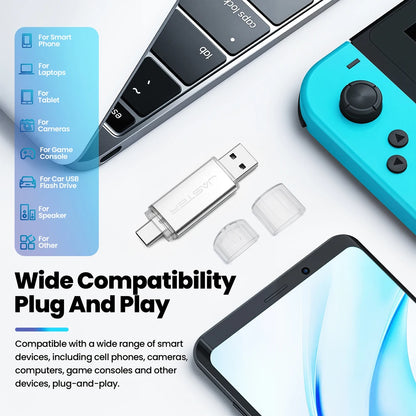 TYPE-C 2-in-1 USB 2.0 Flash Drive 64GB 512MB Real Capacity Memory Stick High Speed for Mobile Phones and Computers Business Gift