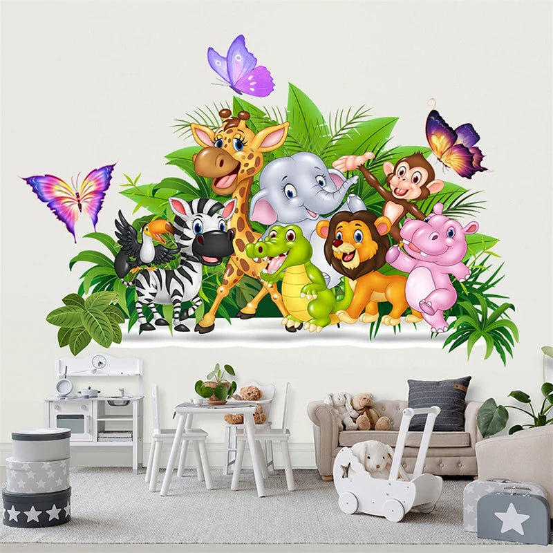 Cute Forest Animals Wall Stickers for Kids Rooms Children Boys Girls Baby Room Decoration Nursery Wallpaper Vinyl Elephant Lion