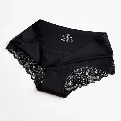 3pcs Lace Women's Panties French Seamless Underwear Female Ice Silk Briefs Solid Color Breathable Underpants Lingerie