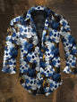 Halloween Men's Dark Skull Prints Casual Long Sleeve Shirt-Vintage Skull Floral Print,Regular Fit,Lapel Collar, Polyester Blend