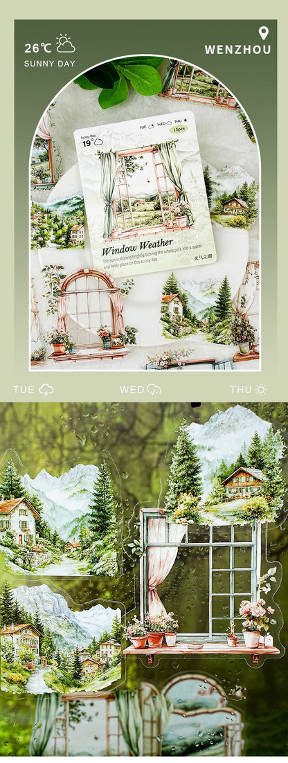 JIANWU Weather Window Series Vintage Plant Flower Landscape Material Collage PET Sticker Creative DIY Journal Stationery
