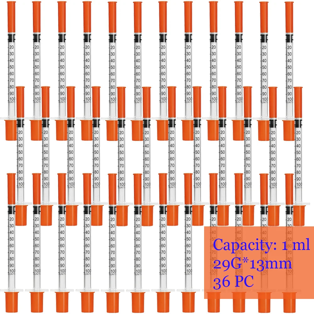 1ml 29G*13Mm Disposable Plastic Veterinary Syringe, Sterile Insulin Syringe with Orange Cap and Needle, Suitable for Pets, Farm Animals, and Laboratory Use.