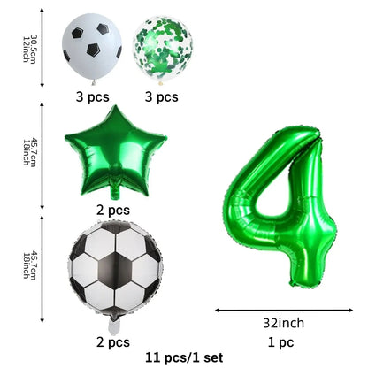 11 Pcs Football Theme Party Decoration balloon Set Birthday and Anniversary Number123456789 Green balloon for Champions Cup